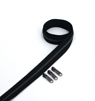 Endlosreißverschluss metallisiert schwarz/ titan (1m)